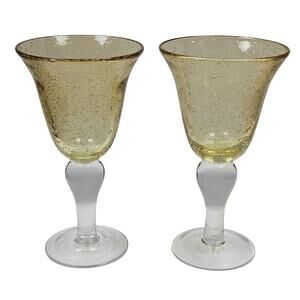 2 Artland Amber Margarita Wine Water Glasses Goblet Handblown Controlled Bubbles